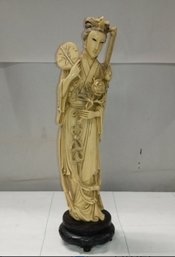 Beautiful Vintage Carved Polished Ivorine Resin Statue - 16 Inches Tall! Guanyin Chinese Goddess C4