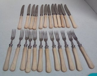 Antique Bon Handled Reinnickel Lot Of 24 Pieces Of Forks And Knives    C3