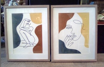 Two Framed Similar Style Contemporary Abstract Art Prints    WA