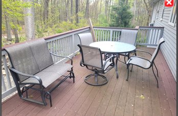 Great Outdoor Patio Furniture: Two Person Glider, Glass Top Table And Four Chairs