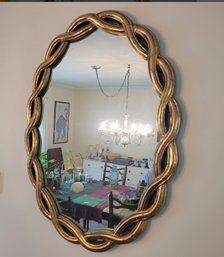 Beautiful Vintage Oval Mirror With Lovely Braided Gold Colored Wood Frame.