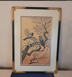 Beautiful Asian Inspired Framed Print Of Birds In A Tree