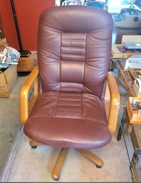 Nice Modern Leather And Wood Height Adjustable Office Chair