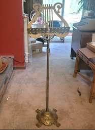 Beautiful Antique Brass Music Stand With Decorative Base And Sheet Music Holder