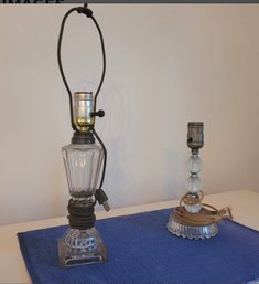 Two Great Antique Table Lamps With Beautiful Glass Bases