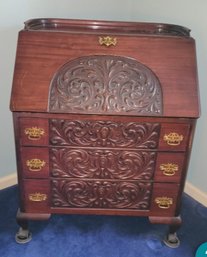 Elegant Writing Secretary Desk With Drawers, Beautifully Carved Designs On The Front Panels & Ball & Claw Feet