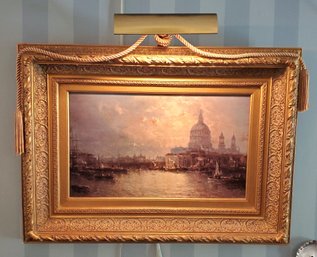 Fantastic Gold Gilt Frame With Working Lamp & Old Venice, Italy Print - Dusk Over The Grand Canal