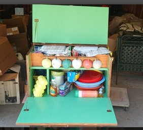 Charming Vintage Home Constructed Chuck Wagon Style Camping Kitchen Box -with Items Shown!