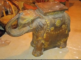 Lovely Vintage Decorative Ceramic Elephant - Garden Stool / Plant Stand / Side Table Hand Painted