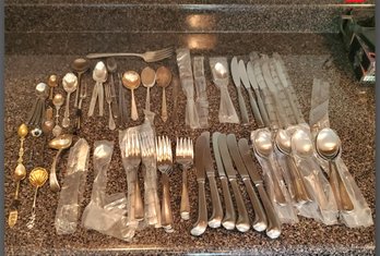 Large Lot Of Stainless Steel & Silver Plate Flatware & Souvenir / Serving Spoons & Forks - 6 Pounds