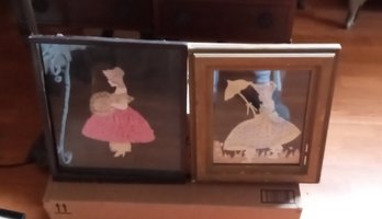 Two Beautiful Framed Ribbon Art Of Women