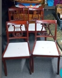 Four Beautiful Antique Music Chairs With Lovely Harp Medallion On The Back. MB/ CVB