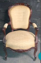 Beautiful Antique Spoon Style Arm Chair Nice Fabric Nice Carvings With Brass Wheels  212/CVBK