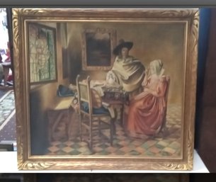 Beautiful Oil On Canvas Painting Signed By The Artist Schofer G. Vermeer Gold Colored Frame    WA / LizS