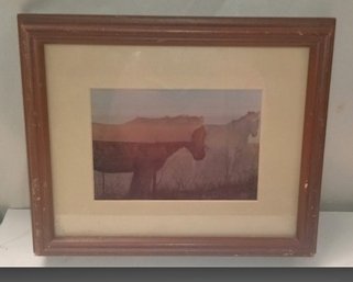 Lovely Vintage Framed Print Of Two Horses Matted   212/WA-D