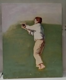 Great Oil On Canvas Painting Of Man Playing Baseball. BB / WA C