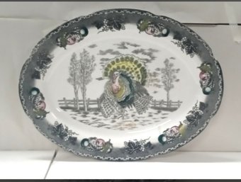 Beautiful China Serving Platter With Hand Painted Designs, Ironstone China. ET / CVB