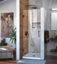 Unidoor 30 In. X 72 In. Frameless Hinged Shower Door In Oil Rubbed Bronze