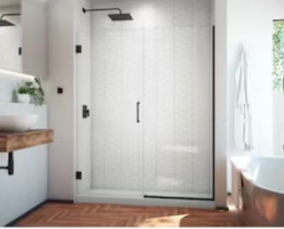 DreamLine Unidoor Plus 59-1/2-in To 60-in X 72-in Single Frameless Hinged Satin Black Alcove Shower Door