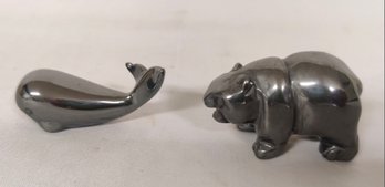 Beautiful Whale And Bear Figurine Hematite Stones From South America.         Melba G /A2