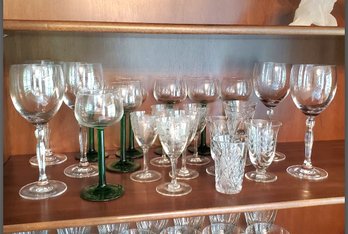 Large Lot Of Crystal Stemware (21)- Clear & Green