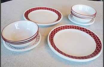 19 Pieces Of Vibrant Red & White Corelle Crimson Trellis Dishes