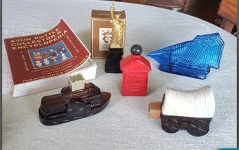 5 Vintage Avon After Shave / Cologne Glass Bottles & A 1988 Collector's Encyclopedia