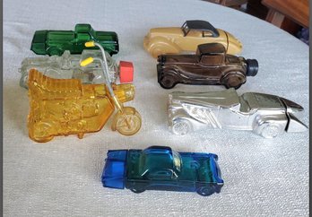 7 Vintage Rare Avon Cars - Special Motorcycle & A Silver Dusenberg! Cologne / After Shave Bottles