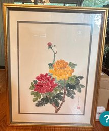 Beautiful Painting Frame Of Flowers Leaves In Multicolor Water Color On Textured Paper Signed By The Artist