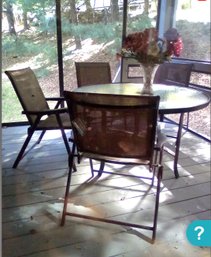 Wonderful Patio Set - Metal Table With Resin Top & 4 Destination Summer Folding Sling Chairs