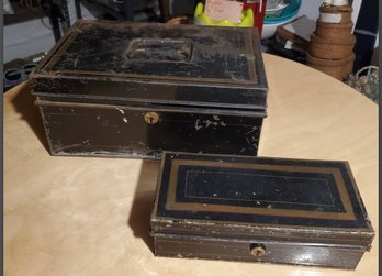 Two Antique Painted Tin Document Storage Safes