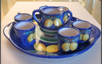 Italian Espresso Handmade Espresso Set In Lemons Design - Pottery