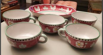 Lovely Vietri - Made In Italy In 1938 - Italian Ceramic - 5 Large Soup Bowls & 1 Large Pasta Serving Bow