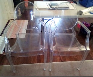 Two Fantastic MCM Mid Century Modern Clear Ghost Louis Style Armchairs