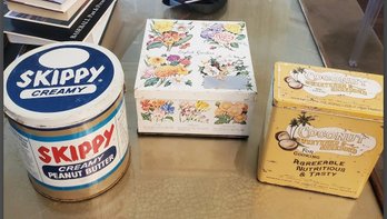 Skippy Creamy Peanut Butter Tin, Flowers Of The Month Tin &coconut Sweetened&shredded For Cooking Storage Tin