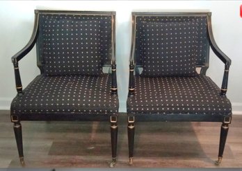 Pair Of Beautiful Arm Chairs With Brass Wheels