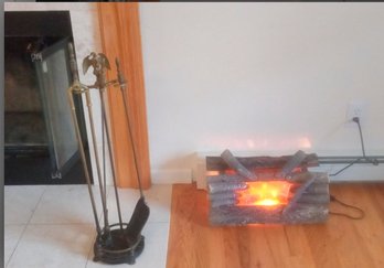 Great Set Of Fireplace Tools And An Electric Faux Simulated Fireplace