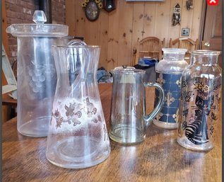 Mid Century Modern Assorted Barware Glass Pitchers & Carafes