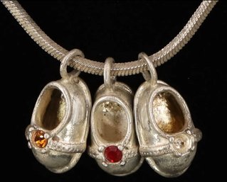 Vintage Sterling Silver Baby Shoes Pendant Necklace