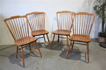 A Set Of 4 Oak Spindle Back Windsor Chairs By Nichols & Stone