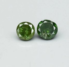Pair Of Small Natural Green African Diamonds