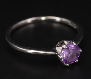 Amethyst Round-Cut Solitaire Ring In Sterling Silver