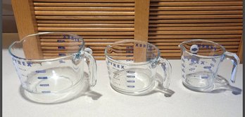 Assortment Of Sizes Pyrex Measuring Cup -1 Pint, 1 Quart & 2 Quarts