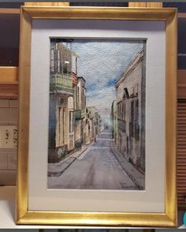 Framed Watercolor By Artist Jean Scharenberg. On Textured Artist Board With A Painted Gold Wood Frame