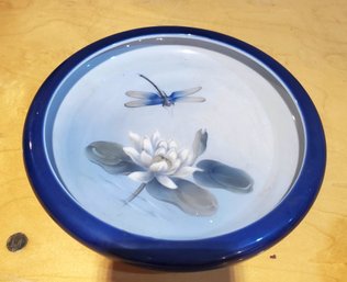 Deep Colors In This 1962 Royal Copenhagen Of Denmark Dragonfly With Water Liy - Flower Floating Bowl