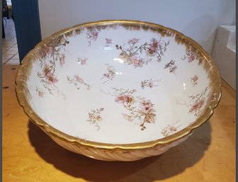 Rare Oversized Limoges France Centerpiece Bowl With Gold Gilding 15 1/2'