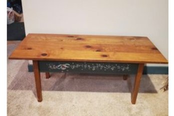 Pine Wood Crafts Low Table Or Bench With Painted Flowers (1 Of 3 Country Pine Items )