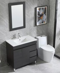32 In. W X 19 In. D X 60 In. H Single Sink Bath Vanity In Black With Ceramic Vessel Sink Top And Mirror