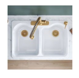 KOHLER Hartland Drop-In 33-in X 22-in White Cast Iron Double Equal Bowl 4-Hole Kitchen Sink