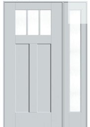36 In. X 80 In.  3 Lite Clear Glass Left Hand Inswing White Primed Fiberglass Prehung Front Door W Sidelite
